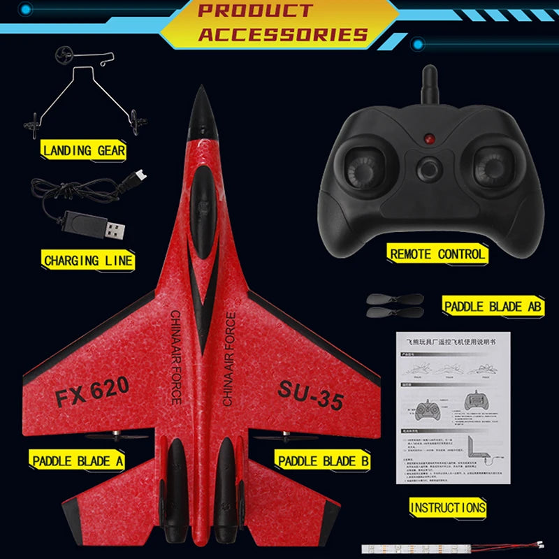 RC Foam Aircraft SU35 Rc Plane 2.4G Radio Control Glider Remote Control Fighter Glider Airplane Foam Boys Toys for Children