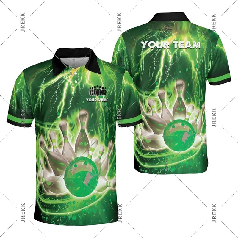 Cool Bowling Print Polo Shirt Men Women Customized Team Uniforms Short Sleeve Lapel Shorts Casual Sport Comfortable Bowl Top