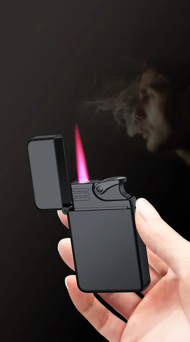 Metal Jet Red Flame Lighter Luminous Cigar Lighter Refillable Butane Adjustable Flame Portable Windproof Gas Lighter Men's Gifts