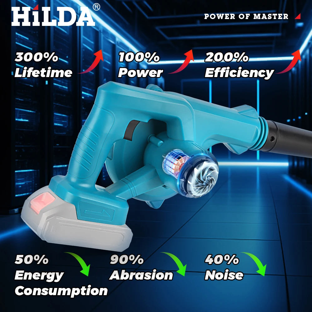 HILDA Cordless Electric Blower Blue Turbo 2-in-1 Blowing And Suction Machine Handheld Leaf Vacuum Cleaner For Makita 18V Battery