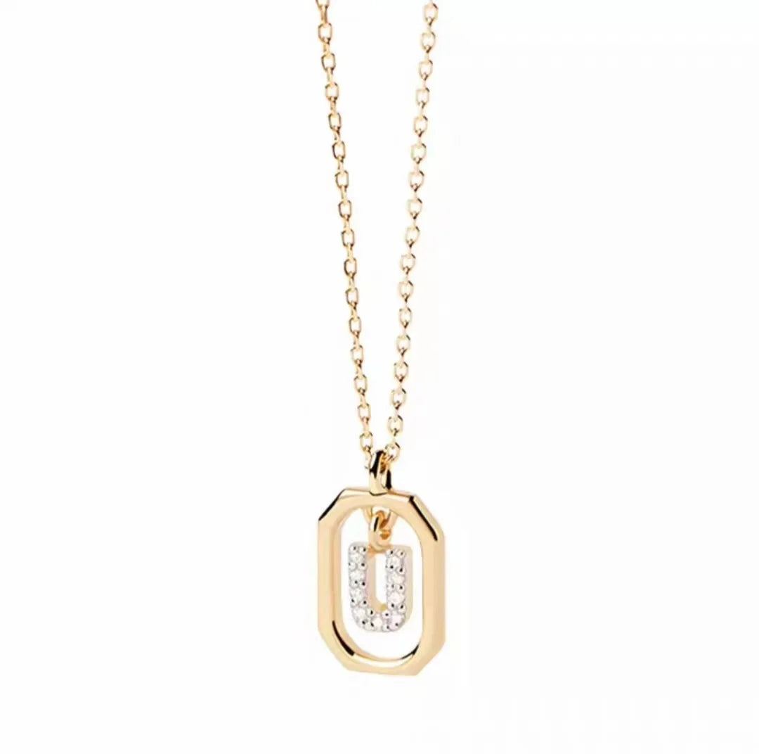 925 Sterling Silver Letter Necklace with 26 English Letter Zircon Pendant Geometric Design Personalized Necklace Luxury Jewelry