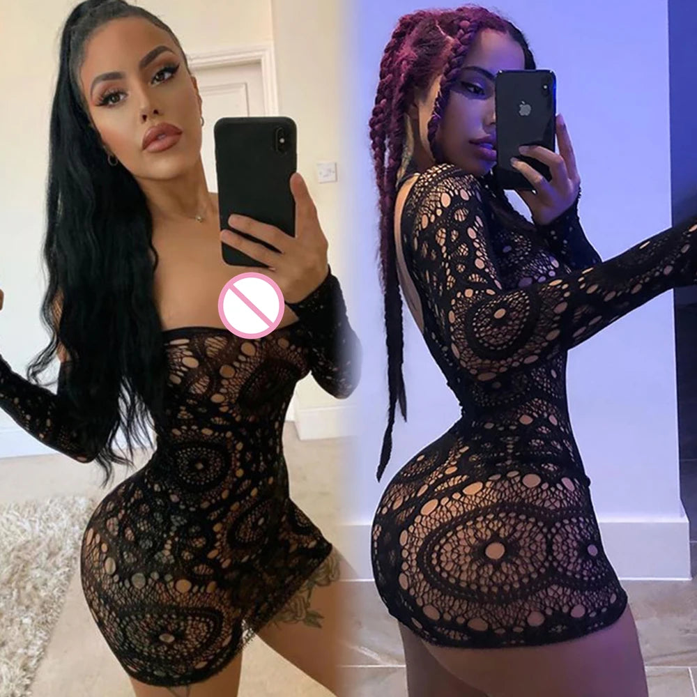 Lingerie Babydoll Mini Dress Lady Lenceria Chemises Sexy Bodysuit Mesh Body Stocking Temptation Intimate Beach Nightwear Dress