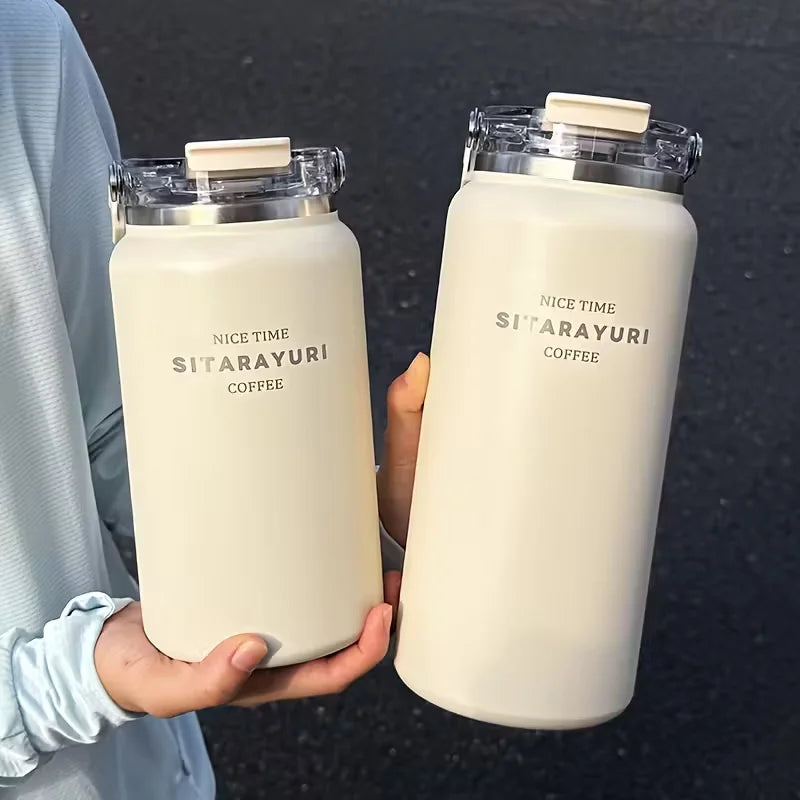 1.2L/1.5L Large Capacity Stainless Steel Insulated Water Bottle - with Wide Handle, Portable Outdoor Large Kettle,Hiking Bottle