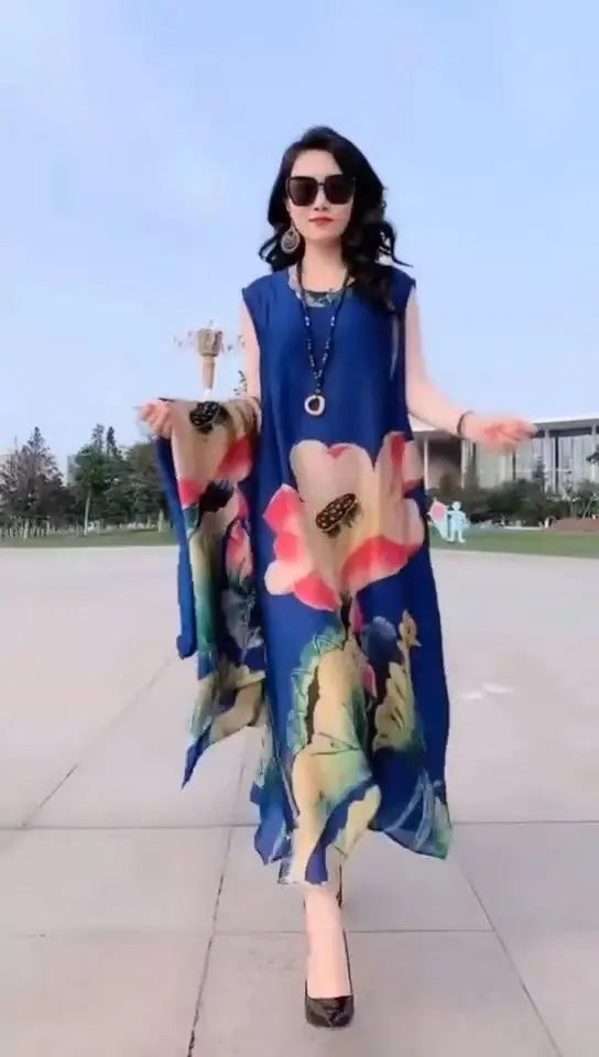 Authentic Silk Dress for Mother, Silkworm Loose Dress, High-End Print, 2-Piece Dress, Women's Dresses, Spring, Summer, New, 2023