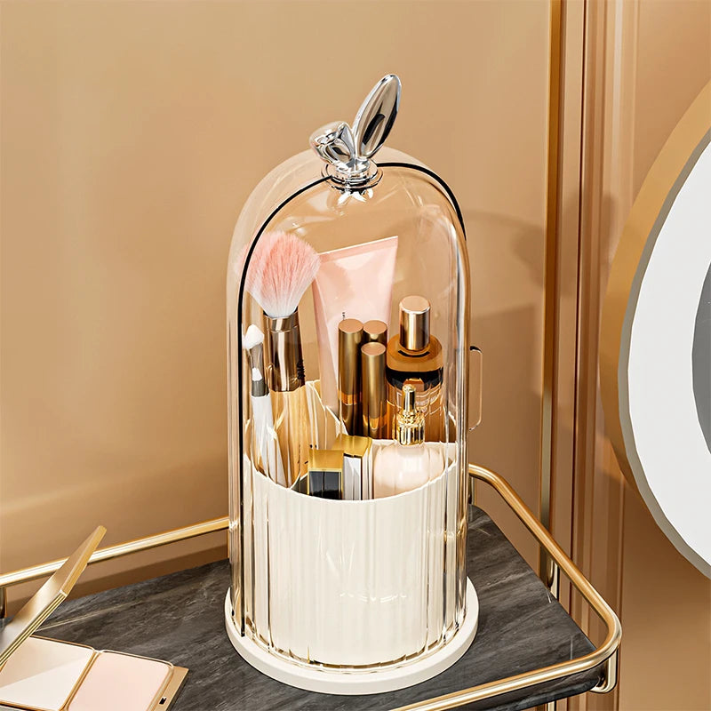 1pc 360° Rotating Makeup Brush Holder Cosmetic Lipstick Eyebrow Pencil Eye Shadow Organizer With Clear Lid Dustproof Tools