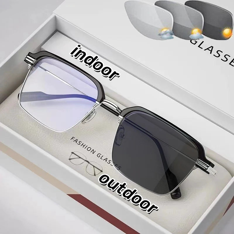Photochromic Reading Glasses High Definition Men's Anti-blue Presbyopia Eyewear Metal Fashion Classic Hyperopia Eyeglasses