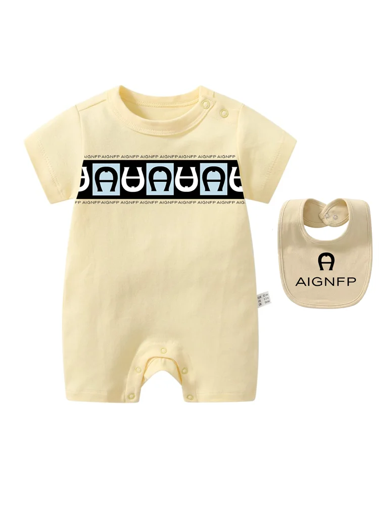 Trend Baby Clothes %100 Cotton Newborns Jumpsuit 2025 Hot Sale New Toddler Boy Rompers Soft Bib scarf Burp cloth Infant 2Pcs Set