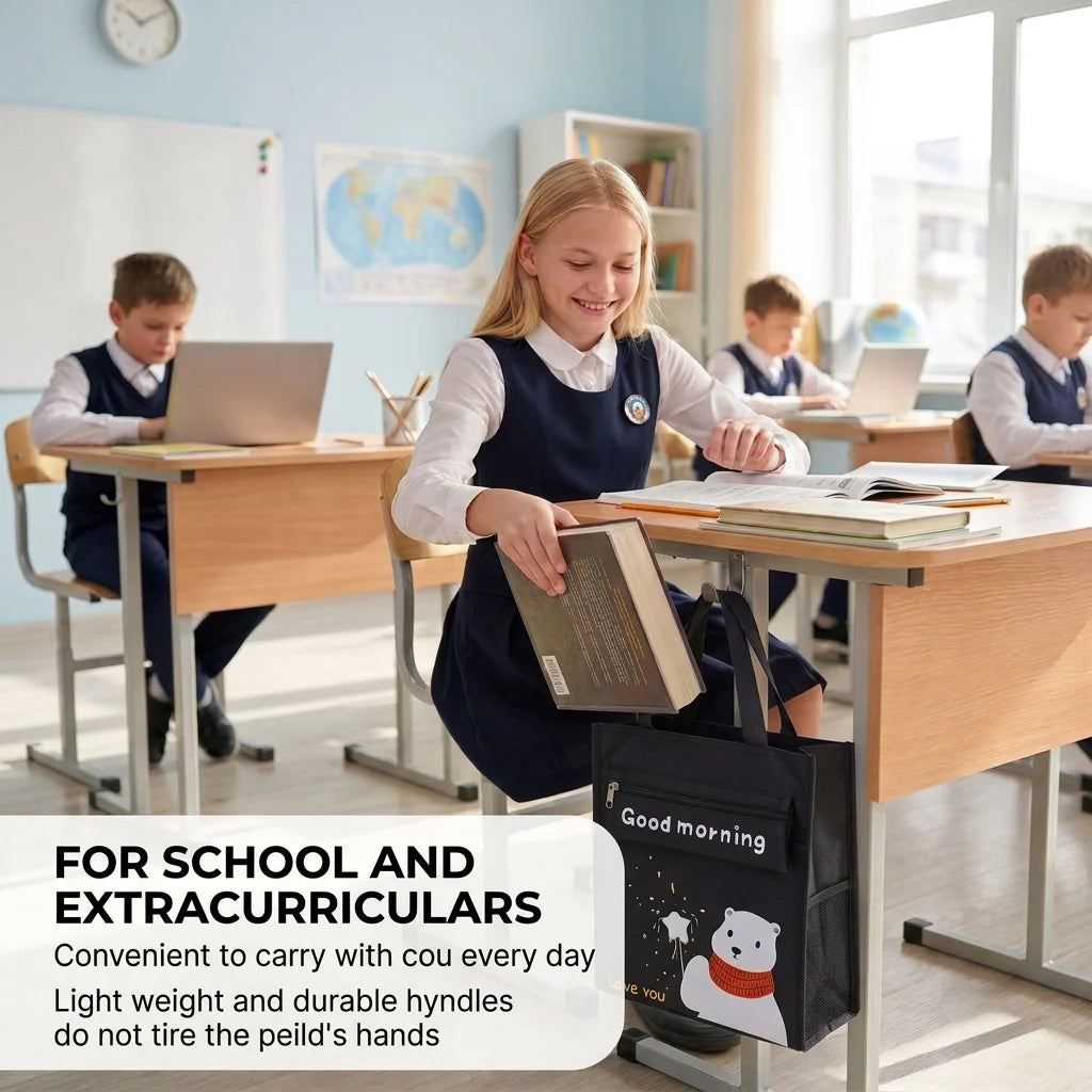 School Tote Bag Large Capacity A4 Book Handbag Oxford Waterproof Student Tutoring Bag Document Storage Bag For Boys Girls