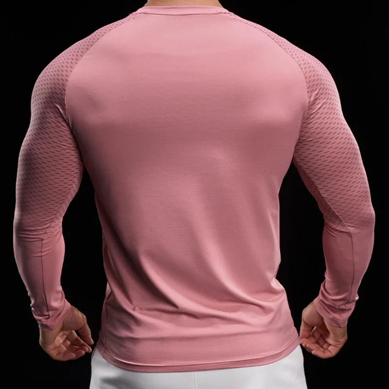 Men Athletic Running Shirt Elastic Training T-shirt Gym Fitness Workout Tight Outdoor Jogging Sweatshirt