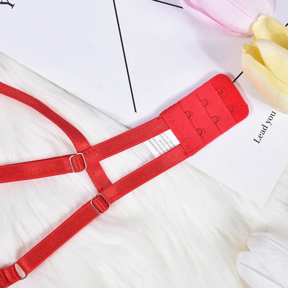 Lingerie's new hot selling European and American lingerie with exquisite bow and hollow out sexy three piece set with steel ring