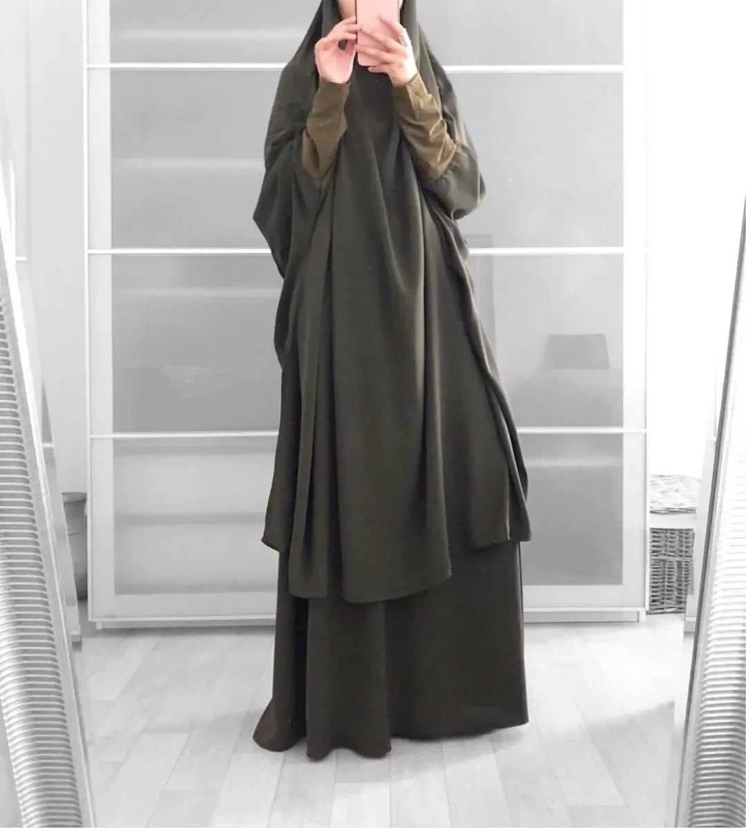 15 Colors Eid Hooded Muslim Dress Set Women Hijab Dress Prayer Garment Islamic Abaya Long Khimar Ramadan Gown Abayas Skirt Suit