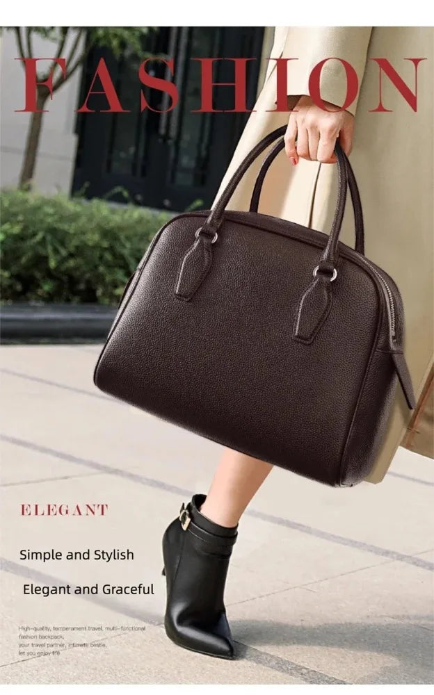 New Women's Handbag, Simple Casual Bag, Large-Capacity Briefcase, Fashionable Commuter Tote Bag, Retro-Style Water-Repellent Bowling Bag