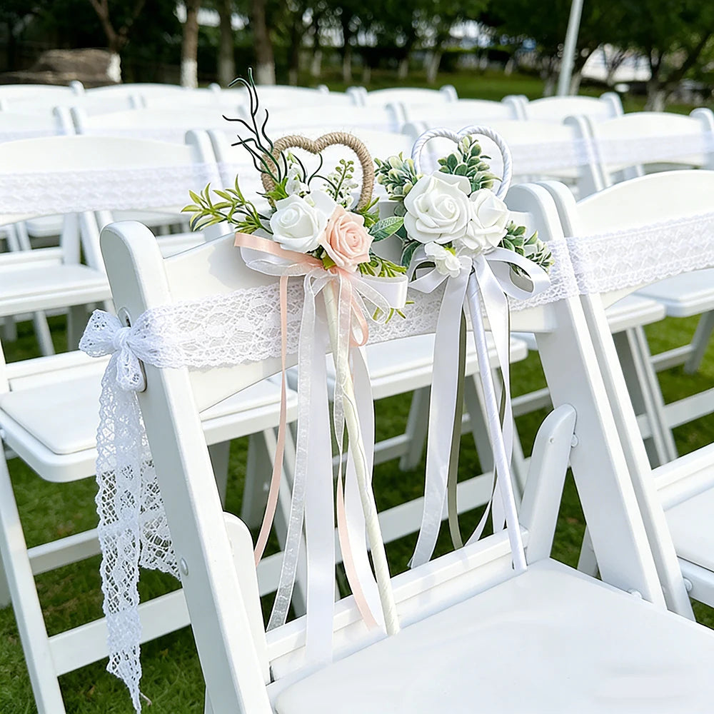 Wedding Flower Girl Wand, Floral Girl Wand Fairy Wand with Ribbon Flower for Wedding, Bridal Shower and Engagement Photo Shoot ﻿