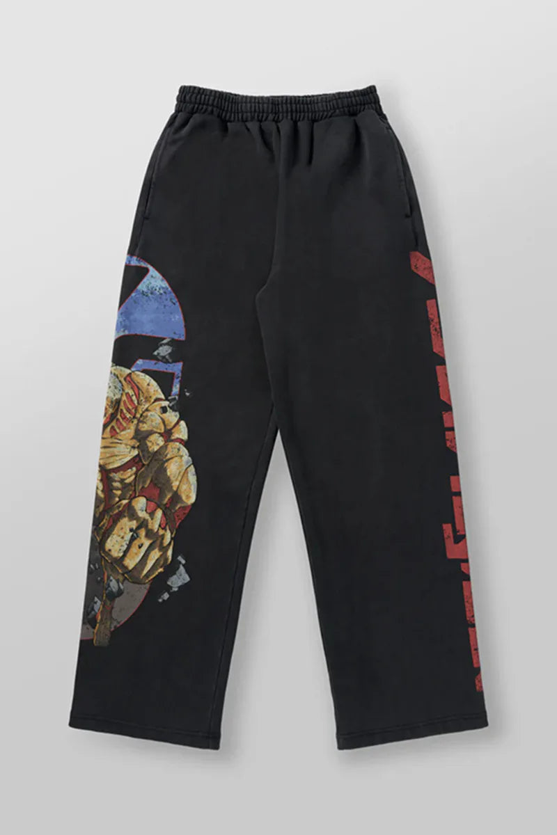 new 2026 American sports pants gym fitness running training pants cotton wool print wide leg pants