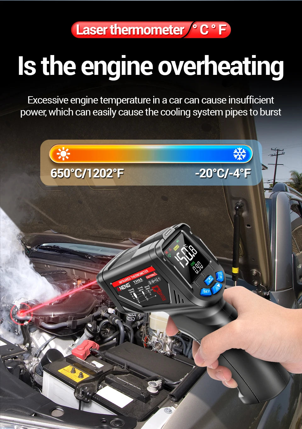 Digital Infrared Thermometer ANENG TH05  Non-Contact  -20~650℃ IR Laser Termometro Pyrometer Gun  Laser Temperature Meter Tools