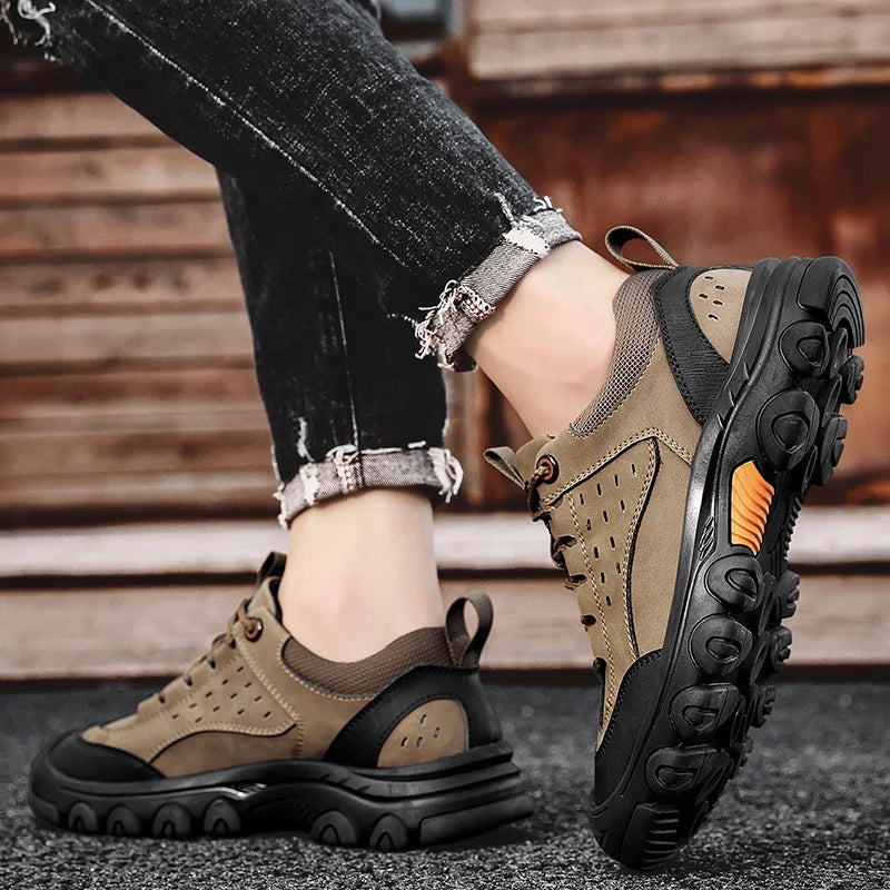 Genuine Leather Men's Casual Shoes Outdoor Sneakers Non-Slip Sports Hiking Footwear Leisure Walk Male Treking Footwear Trainers