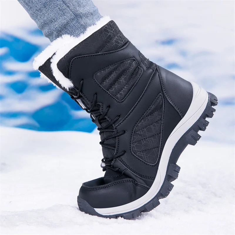 Men's Snow Boots for Men Casual Winter Shoes Platform Non-slip Warm Fur Ankle Boots Plush Combat Outdoor Hiking Motorcycle Boots
