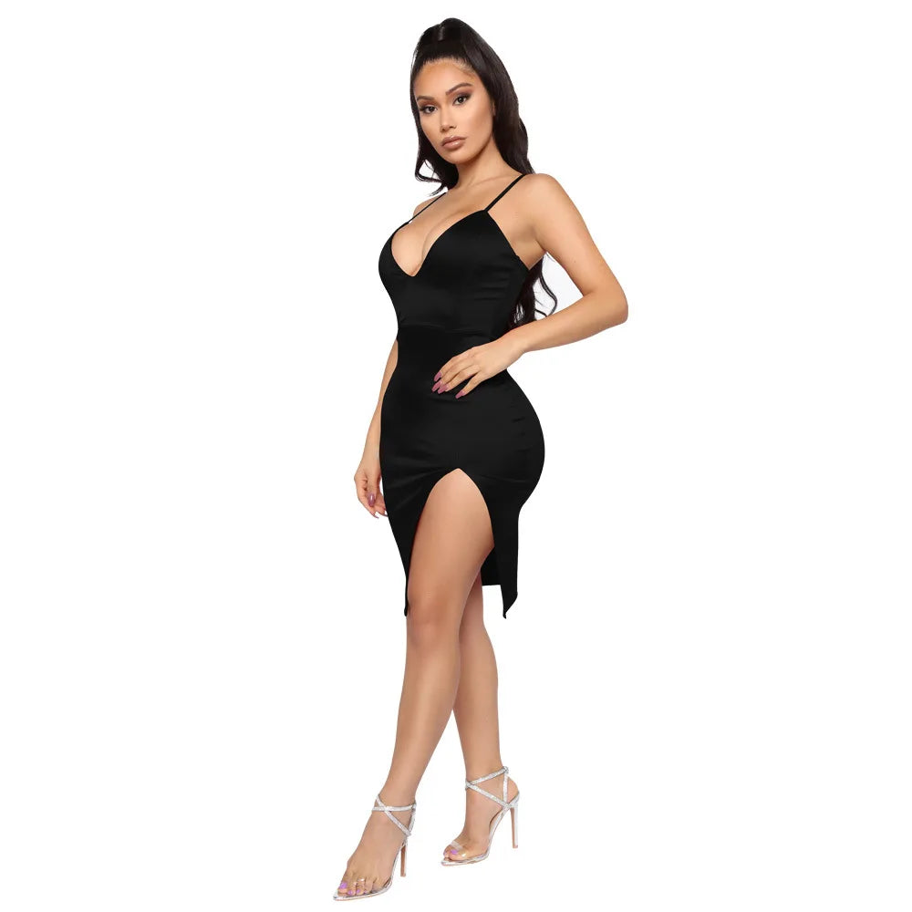 Women's Solid Color Satin Silk Elegant Dress Sexy Lightweight Dress Party Night Cocktail Midi Dress