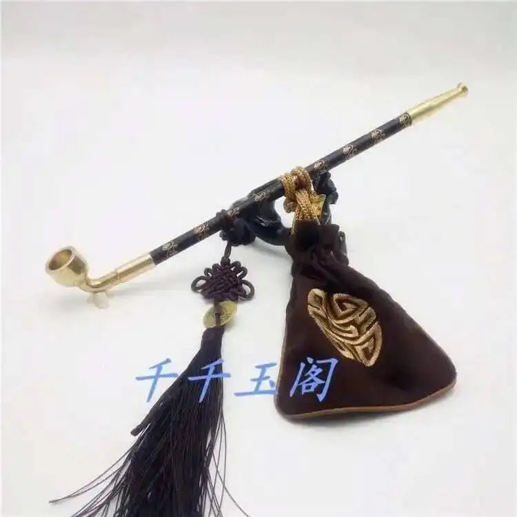 New Long Stem Vintage Tobacco Pipes Agate Cigarette Holder Pipes Smoking With Tobacco Bag Pendant Chinese Girl Accessories