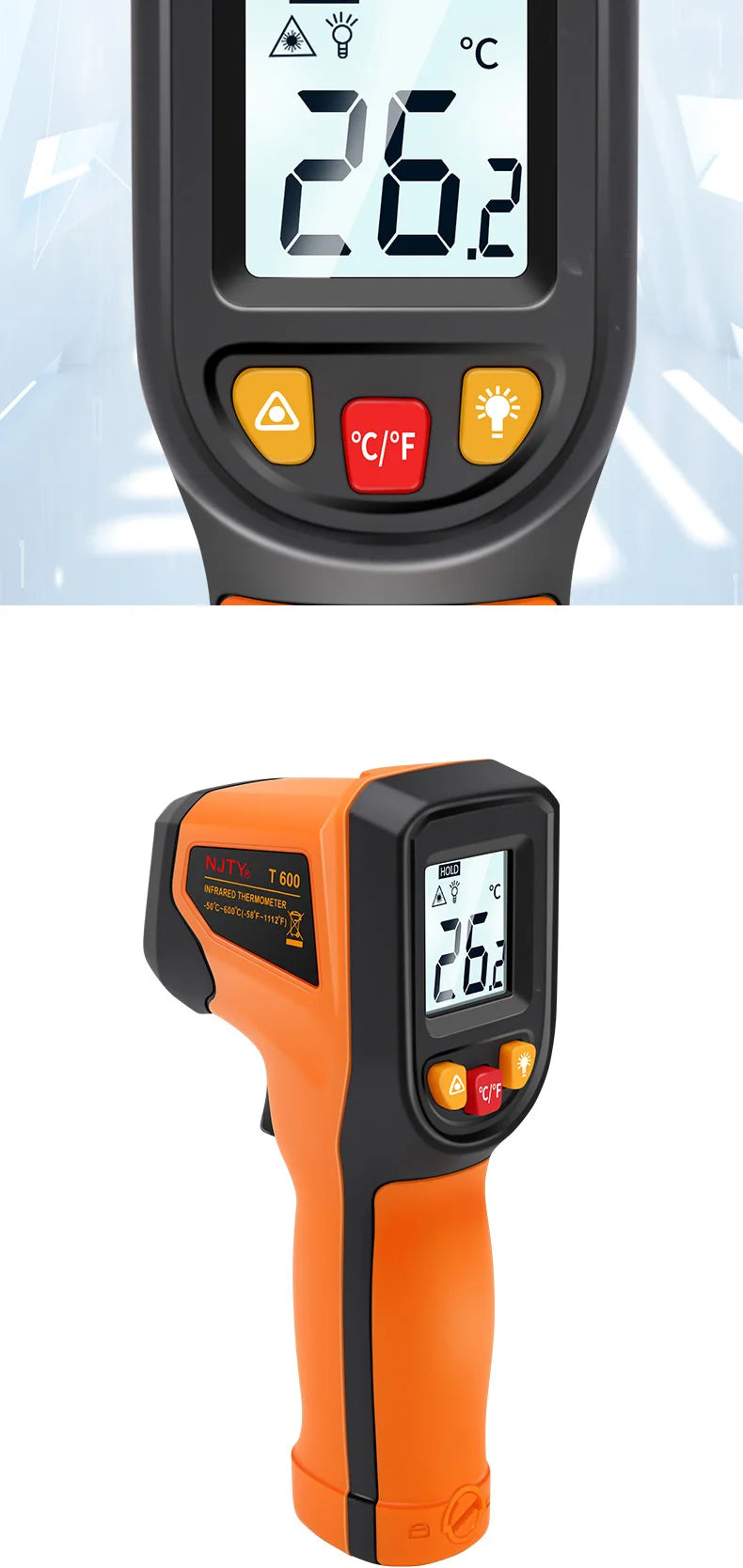 Non-contact Digital Infrared Thermometer Laser Temperature Meter Pyrometer Imager Hygrometer Termometro infrarojo Light Alarm