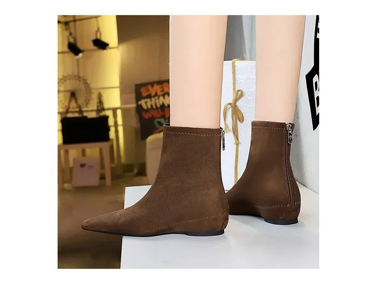 Women Red Pointed Toe Suede Ankle Boots Elegant Woman Inner Heel Short Boots 2024 Autumn Chic Office Female Keep Warm Short Boot