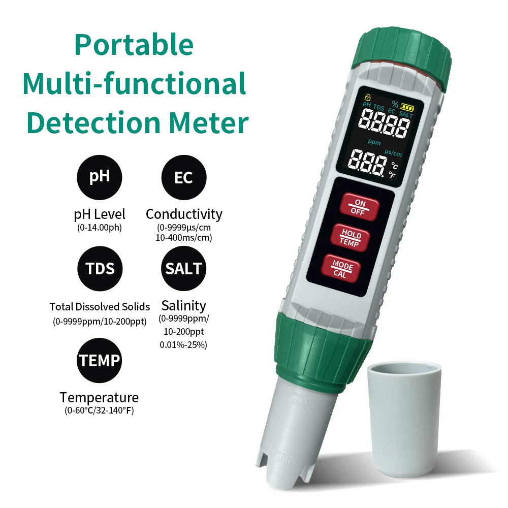 X51 Digital Water Quality Monitor Tester TDS PH Meter PH/TDS/EC/SALT/Temperature Meter for Pools Drinking Water Aquariums