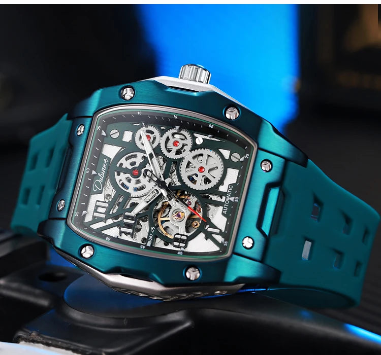 Watches For Men Original Automatic Mechanical Watch Skeleton Waterproof Luminous Men's Watch White Rubber Strap Reloj Hombre