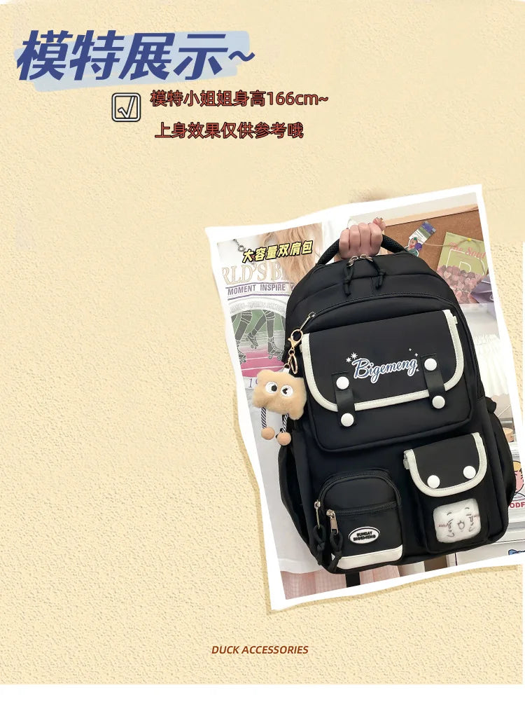 2025 cute student Backpack schoolbag For High School And Primary School Student Campus Versatile Backpack with doll