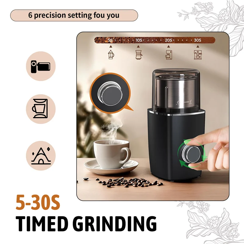 B59B-Hands-Free Blade Coffee Grinder, Cordless Coffee Mill,Rechargeable Battery With Removable Bowl, For Camping, Travel,Etc.