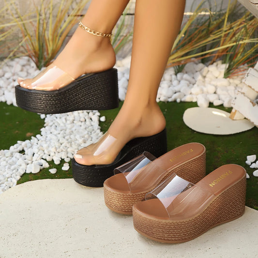 Women Wedge Sandals Outdoor Platform Shoes Trend Thick Heel Slip-On Slippers Casual Spring Summer Rubber Bottom Women Shoes