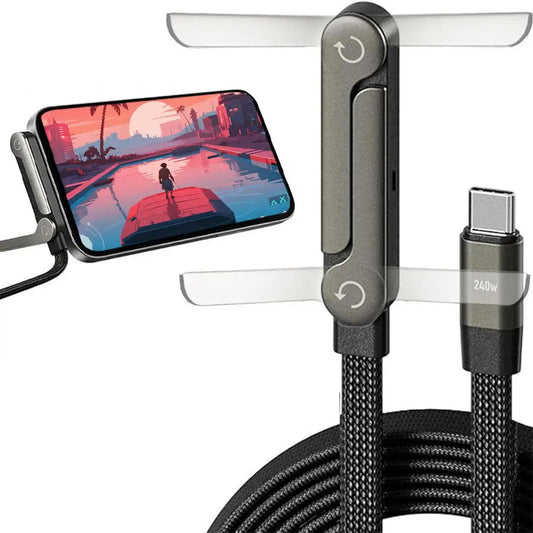 Charging Cable With Integrated Stand Type-C To Type-C Fast Charge Cable With Built-in Phone Stand, Foldable Durable USB-C Cord