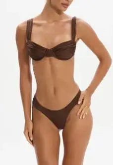 Women Bathing Suit 2 Piece Bikini Set Summer Solid Sleeveless Bra And Low Waist Briefs Fashion Swimsuits Push Up Bikinis Sets