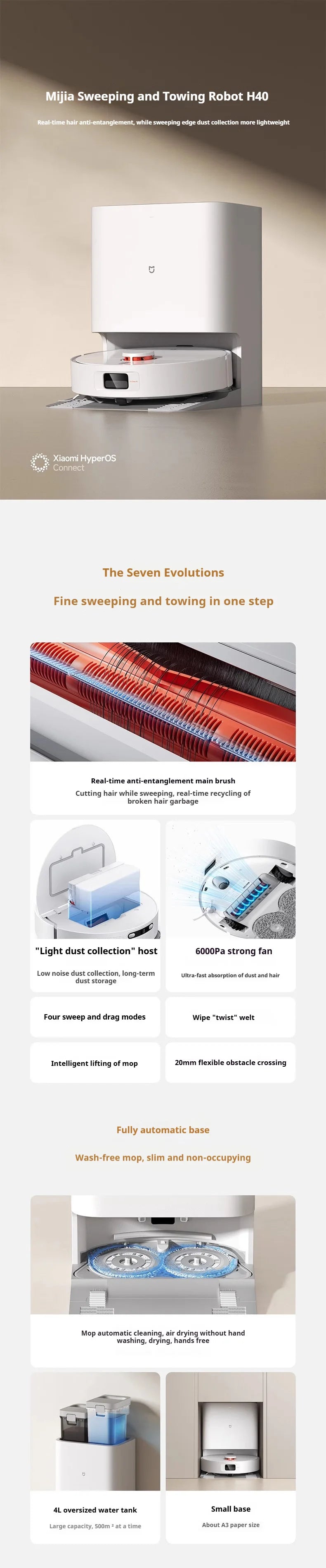 【Xiaomi】 Robot Vacuum H40, 10,000 Pa Powerful Aspiration, Ultra-Accurate Cleaning with Navigation LDS, 2-in-1: Vacuum and Wash