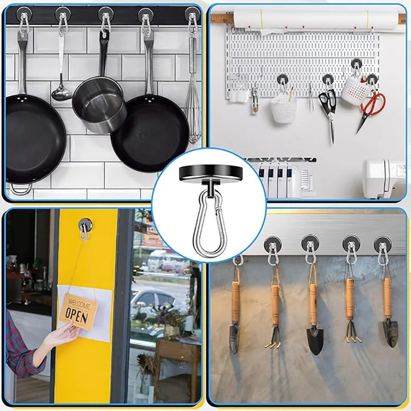 Strong Neodymium Magnetic Hooks 360°Rotation Carabiner Magnet Ring Keychain Hook for Home Refrigerator Kitchen Bathroom Hanging
