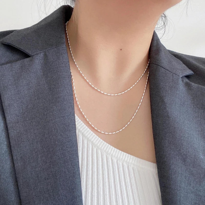 925 Sterling Silver Necklace Shiny and Delicate Collarbone Chain Double Layered Round Bead Necklace for Women's Fashion Jeweller