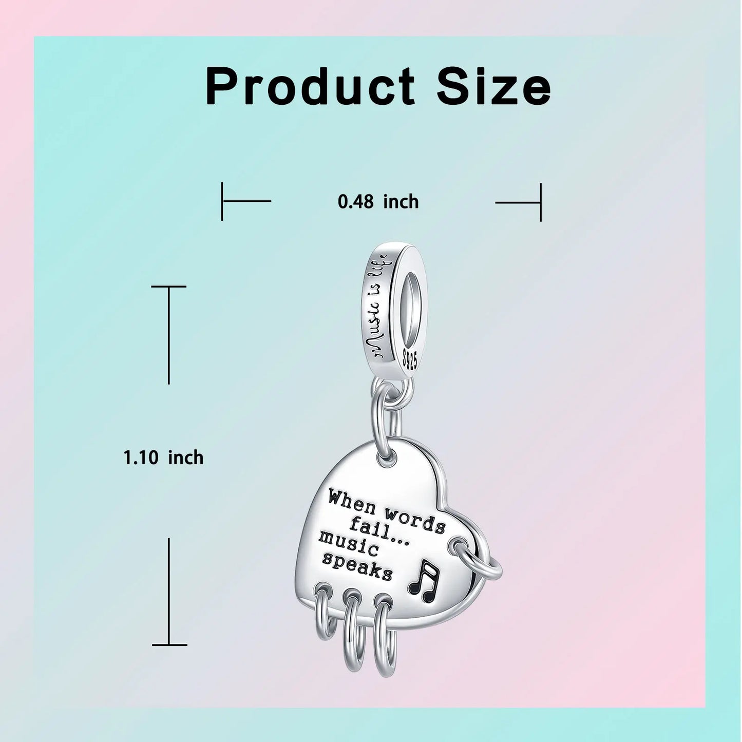 925 Sterling Silver When Words Fail Music Speaks Pendant musical notation Fit Original Charm Bracelets Women DIY Jewelry Gift