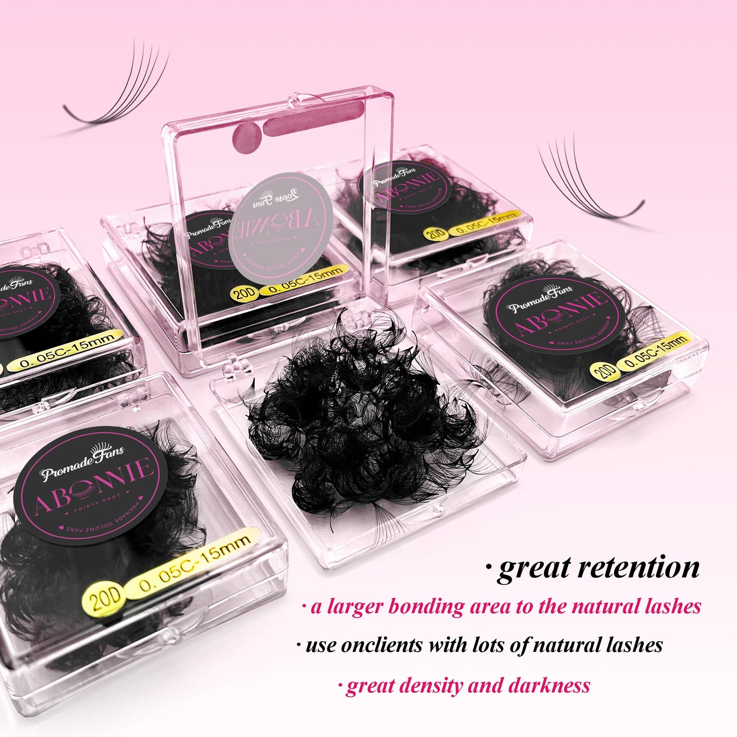 ABONNIE 500 Fans Loose Narrow Fan Lashes 8D-20D 8-15mm Pointy Base Premade Medium Stem Sharp Thin Russian Volume Eyelash