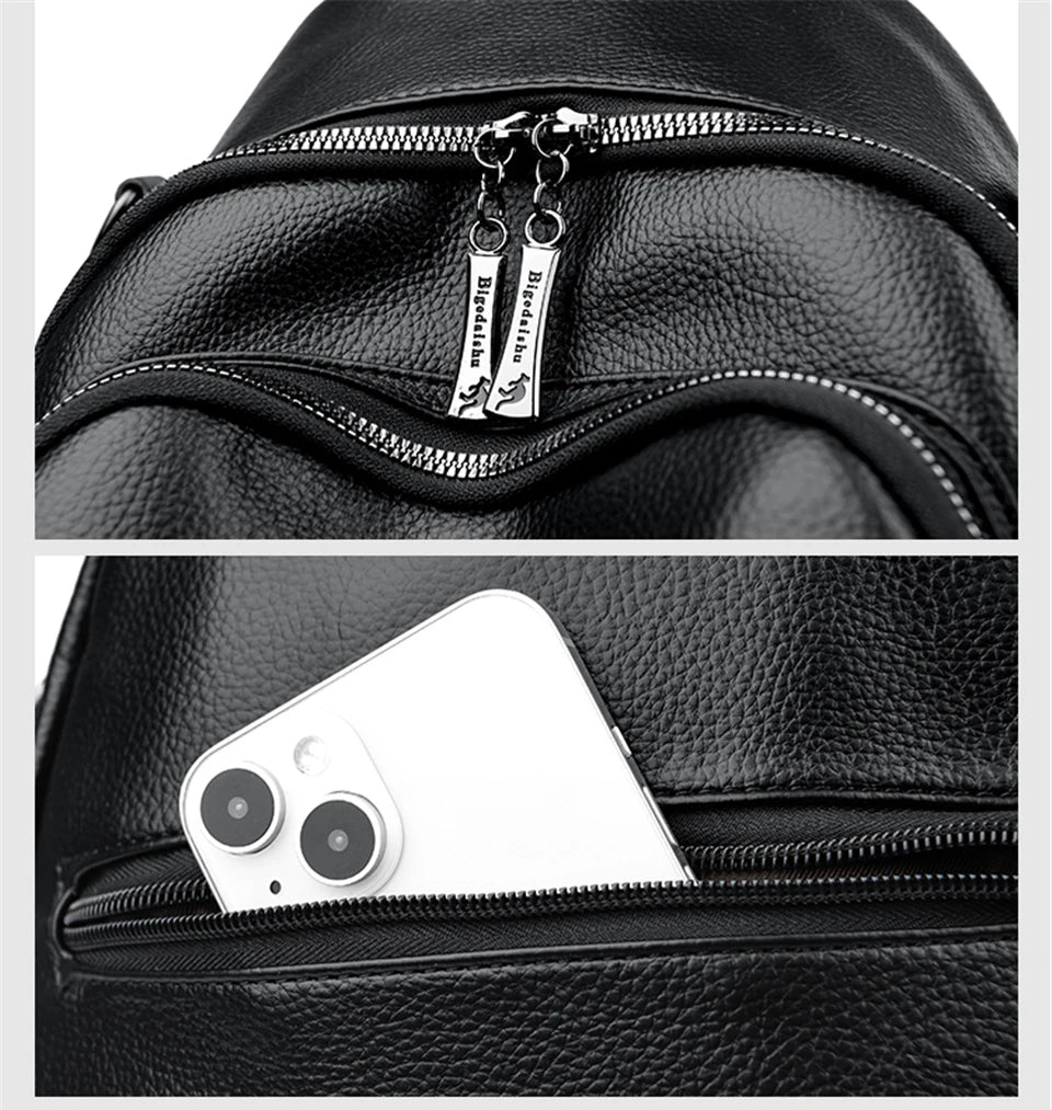 Fashion Backpacks Women Shoulder Bag Simple Rucksack Female Soft Leather Back Pack Ladies Travel Bag Large Capacity School Bags
