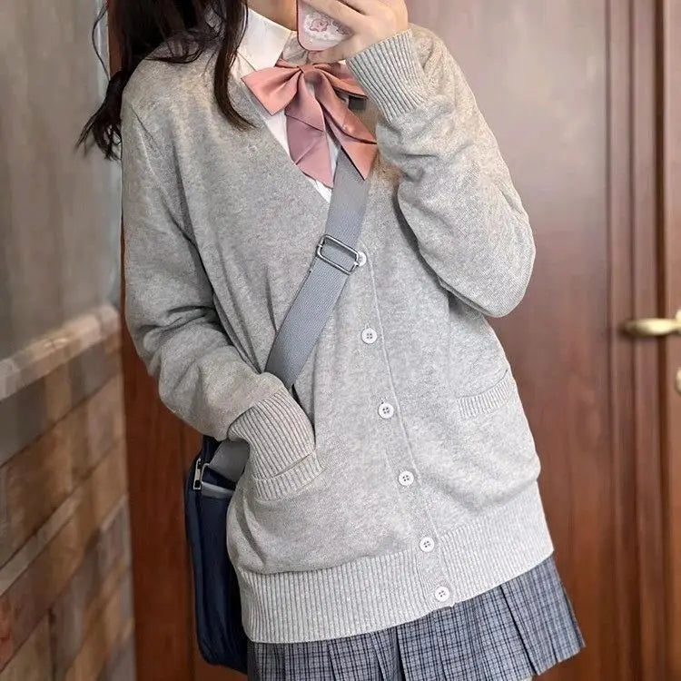 Loose Long Sve Knitted Pink Sweater Jk School orm Sle Women's Open Cardigan Coat Autumn Season Sweet Sle V Ne