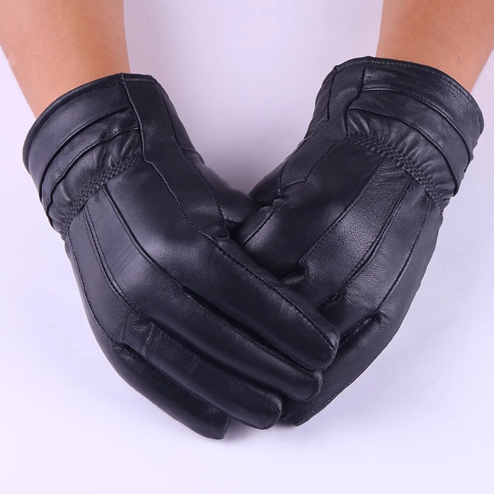 Genuine Leather Gloves (Men/Women): Fleece-Lined Warm, Thin/Thick Cotton, For Motorcycle Riding, Autumn/Winter,  Drop-Shipping