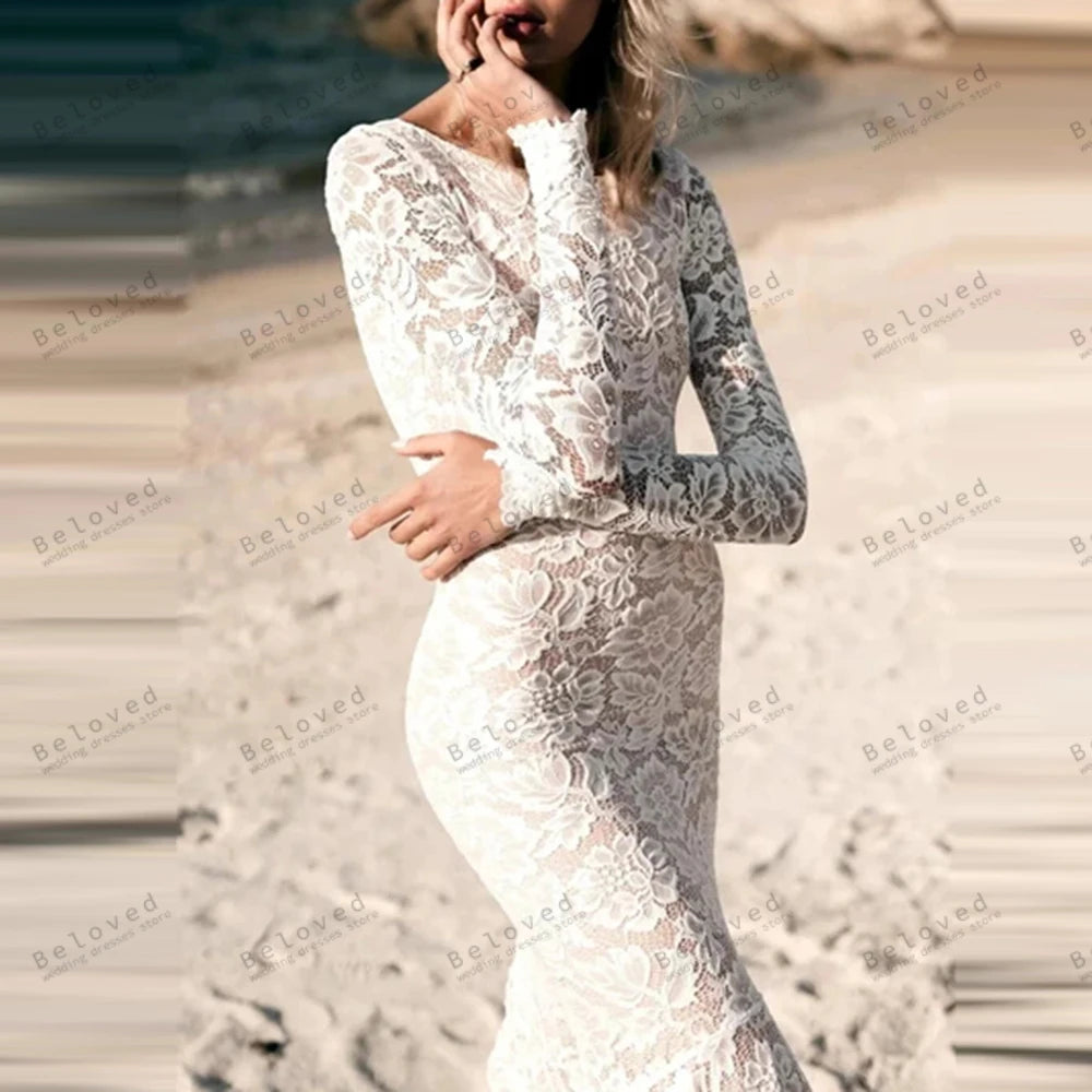 Glamorous Wedding Dresses Gorgeous Bridal Gowns Lace Tiered Robes Full Sleeves Backless Graceful Customized Vestidos De Novia