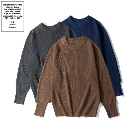 OKONKWO-Shoulder Sleeve Hooded Wool Sweater Warm Thick Solid Color Long Sleeve Knitted Thread Clothes Winter Outdoor Woolly Tops