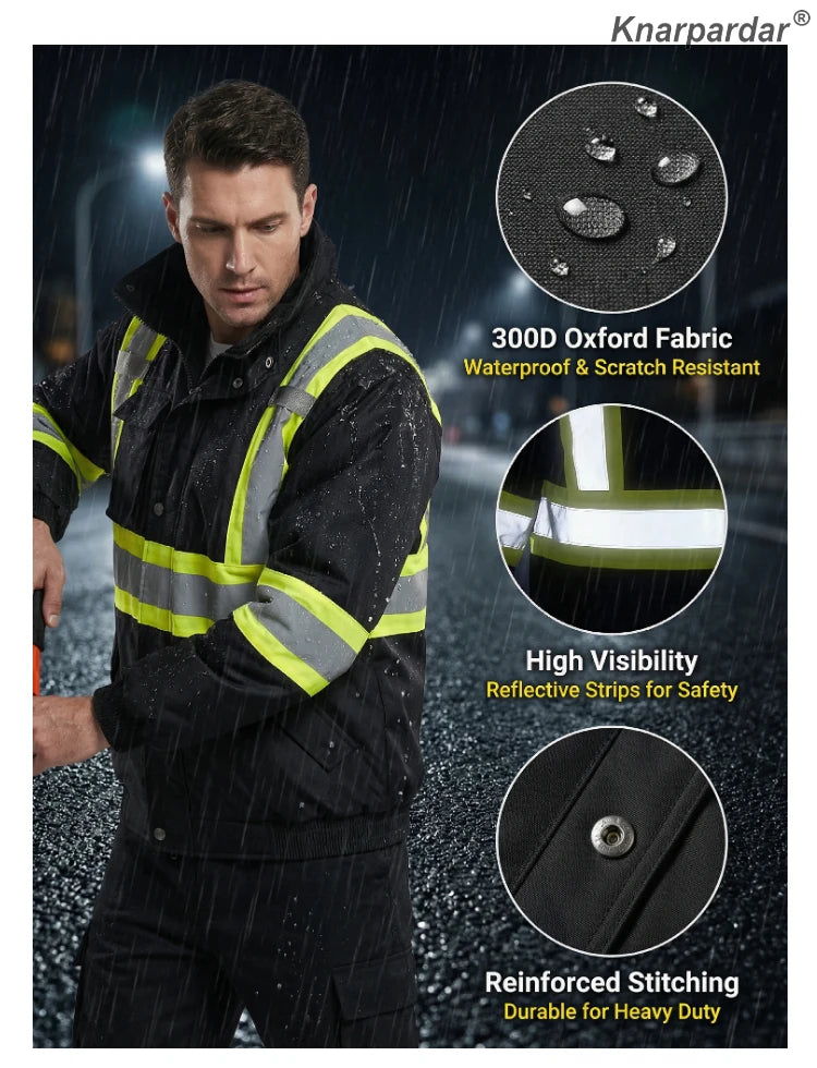 Winter Black Jacket High Visibility Warm Jacket for Men With Customized Logo Waterproof Jacket Reflective Parka Jacket Workwear