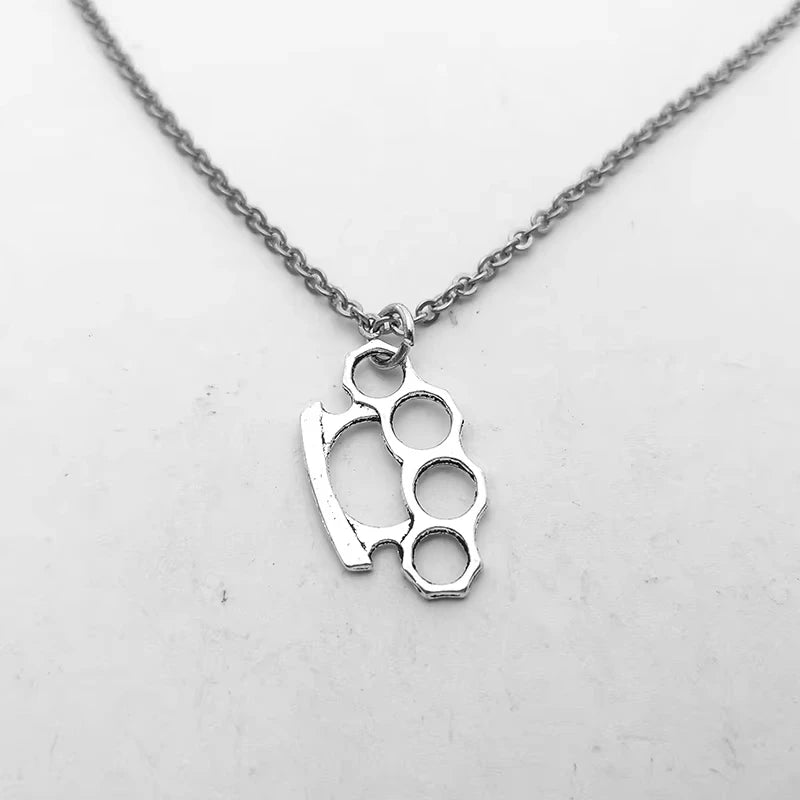 Brass Knuckles Pendant Necklace for Women Men Neck Chain Vintage Summer Goth Jewelry Trend Accessories Holiday Gifts