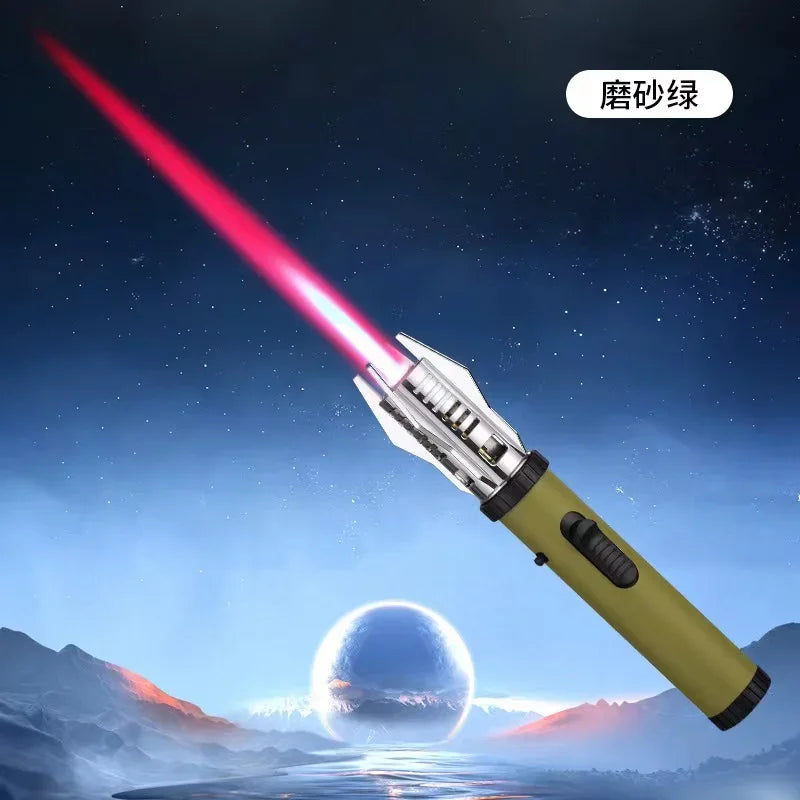 2023 High Temperature Welding Gun Lighter Windproof Red Flame Cigar Lighter Butane Inflatable Lighter Outdoor BBQ Men's Tools
