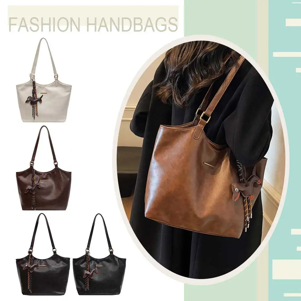 Women Vintage Shoulder Bag PU Leather Retro Tote Handbag Large Capacity Fashion Underarm Bag Female Travel Work Bag