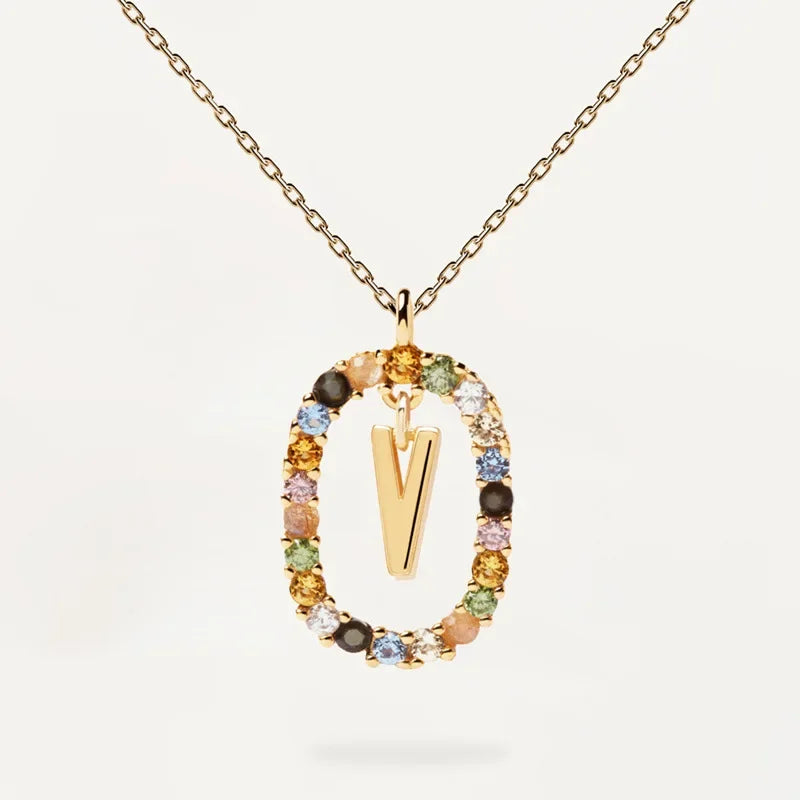 925 Sterling Silver Gold Letters A - Z Initial M S C K Alphabet Pendente Long Chain Necklace Say My Name Fine Jewelry
