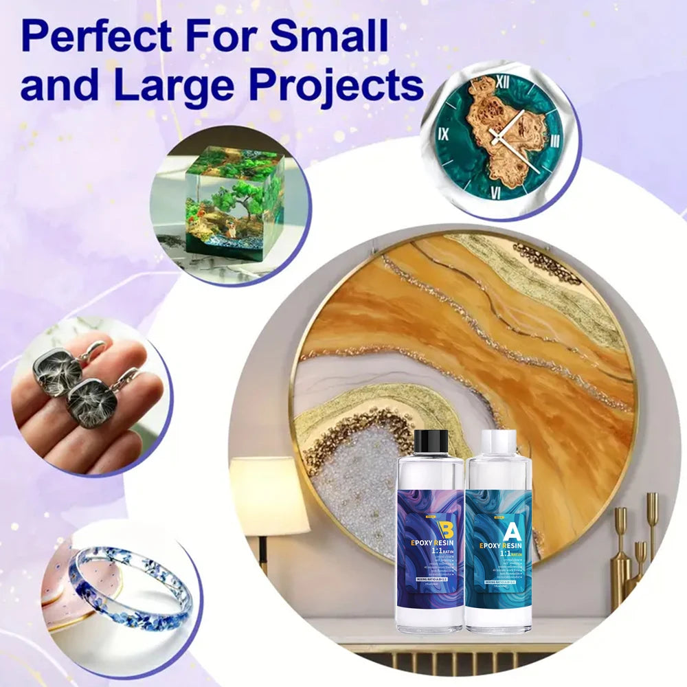 Epoxy Resin Kit, 1:1 Ratio, Crystal Clear, High Gloss Finish, Bubble-Free, Odorless, Non-Toxic, Non-Flammable With Gloves, Stic