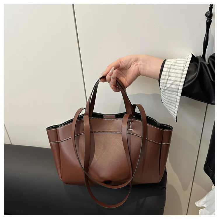 Women Tote Bag Underarm Bag Large Capacity PU Leather Shoulder Bags Vintage Solid Crossbody Bag Trendy Briefcase Bags with Purse