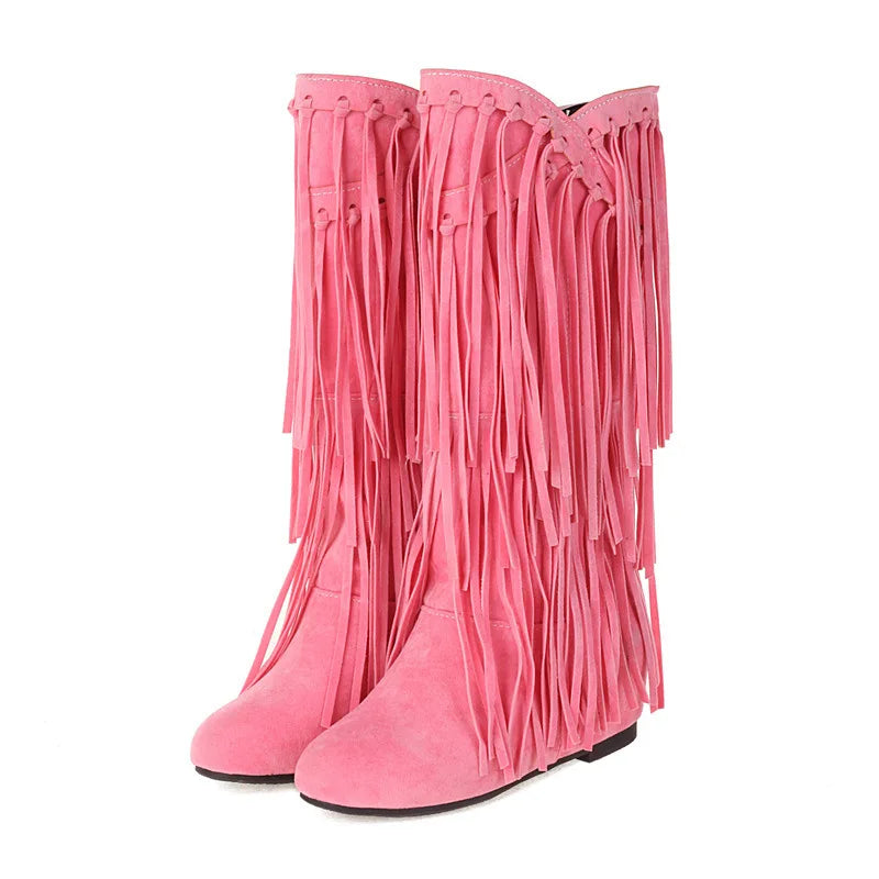 Boots 2025 autumn/winter women's boots casual fringe boots college style flat bottomed high top boots women's shoes